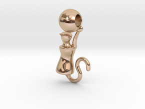 Playful Cat with Ball in 14k Rose Gold Plated Brass