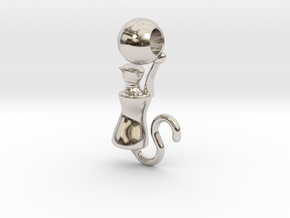 Playful Cat with Ball in Rhodium Plated Brass