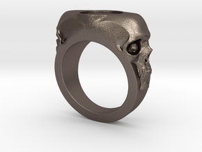 Skull Signet Ring blank size 12 in Polished Bronzed Silver Steel