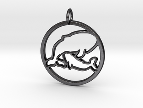 Nursing Baby Whale with Mama; pendant in Polished and Bronzed Black Steel