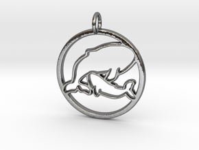 Nursing Baby Whale with Mama; pendant in Polished Silver