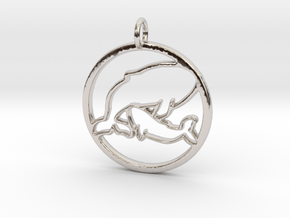 Nursing Baby Whale with Mama; pendant in Rhodium Plated Brass