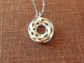 Twisted Torus Pendant in Precious Metals in Polished Silver