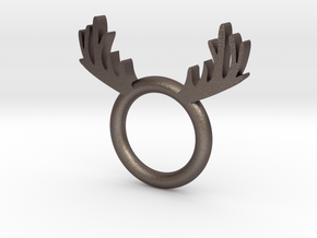 Deer_Ring in Polished Bronzed Silver Steel: 6 / 51.5