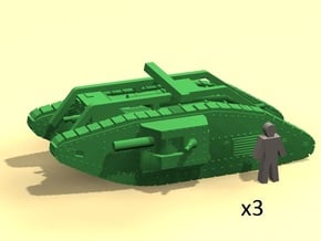 6mm Mk.V Male tanks with rails (3) in Clear Ultra Fine Detail Plastic