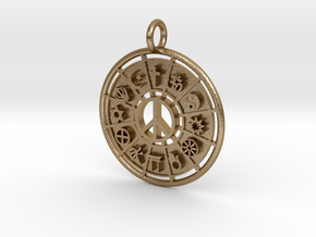 World Religions Peace Keychain / Necklace in Polished Gold Steel