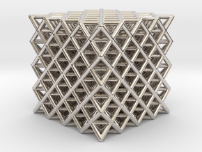 512 Tetrahedron Grid 2.3" in Rhodium Plated Brass