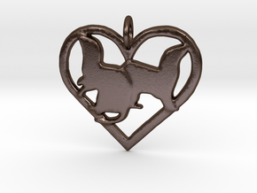 Double ferret pendant heart in Polished Bronze Steel