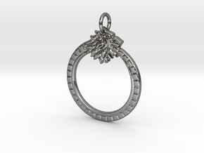 Lion-headed Ouroboros in Polished Silver