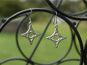 Diamond Star Earrings in Polished Silver
