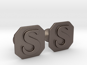 Monogram Cufflinks S in Polished Bronzed Silver Steel