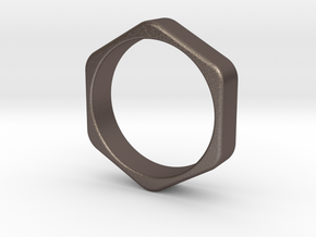 Hex Nut Ring - Size 10 in Polished Bronzed Silver Steel