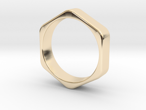 Hex Nut Ring - Size 10 in 14k Gold Plated Brass