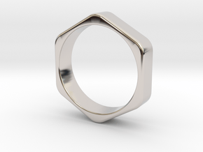 Hex Nut Ring - Size 10 in Rhodium Plated Brass