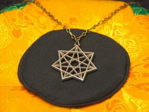 Double Heptagram Pendant in Polished Bronzed Silver Steel