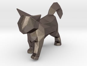 Polygon Kitten Sculpture in Polished Bronzed Silver Steel