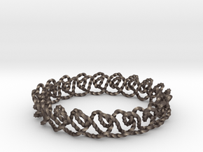 Chain stitch knot bracelet (Twisted square) in Polished Bronzed Silver Steel: Extra Small