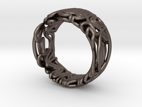 spaghetti_ring_23mm in Polished Bronzed Silver Steel