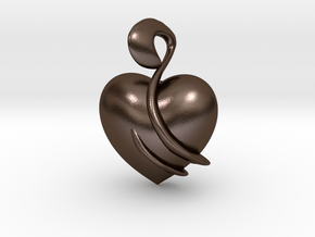 Heart Amulet Abstract in Polished Bronze Steel