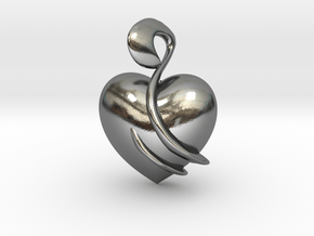 Heart Amulet Abstract in Polished Silver