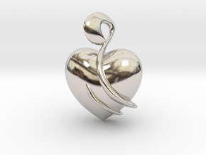 Heart Amulet Abstract in Rhodium Plated Brass