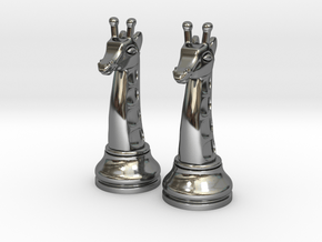 Pair Chess Giraffe Big / Timur Giraffe Zarafah in Fine Detail Polished Silver