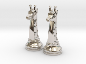 Pair Chess Giraffe Big / Timur Giraffe Zarafah in Rhodium Plated Brass