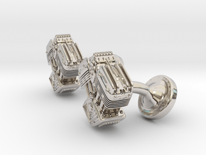 V Twin Engine Cufflinks in Rhodium Plated Brass
