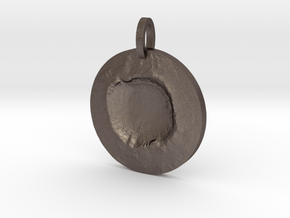 Meteor Crater Map Pendant, Circle Cut in Polished Bronzed Silver Steel