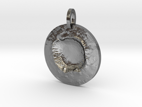 Meteor Crater Map Pendant, Circle Cut in Polished Silver