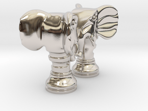 Pair Chess Elephant Big / Timur Pil Phil in Rhodium Plated Brass