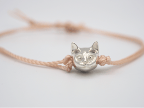 Cat Lover Friendship Bracelet Charm - Smiley Cat in Polished Silver