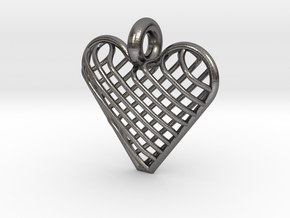 Latticed Heart Pendant in Polished Nickel Steel
