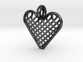 Latticed Heart Pendant in Polished and Bronzed Black Steel
