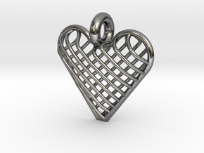 Latticed Heart Pendant in Fine Detail Polished Silver