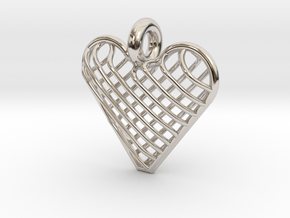 Latticed Heart Pendant in Rhodium Plated Brass