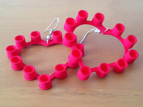 Pop Cap Heart Earrings (Large) in Red Processed Versatile Plastic
