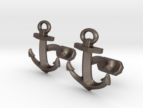 Anchor Cufflinks in Polished Bronzed Silver Steel