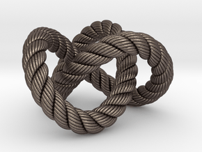 Trefoil knot (Rope with detail) in Polished Bronzed Silver Steel: Extra Small