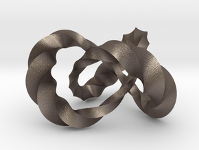 Varying thickness trefoil knot (Twisted square) in Polished Bronzed Silver Steel: Medium