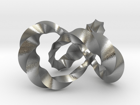 Varying thickness trefoil knot (Twisted square) in Natural Silver: Medium
