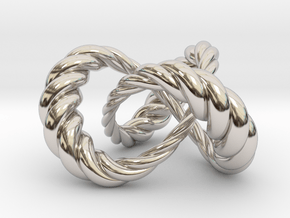 Varying thickness trefoil knot (Rope) in Rhodium Plated Brass: Medium