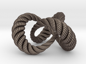 Varying thickness trefoil knot (Rope with detail) in Polished Bronzed Silver Steel: Medium