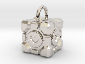 Portal Companion Cube Pendant in Rhodium Plated Brass