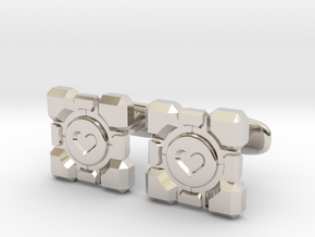 Portal Companion Cube Cufflinks in Rhodium Plated Brass