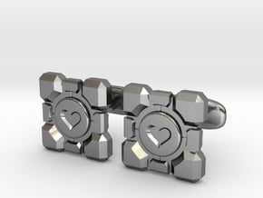 Portal Companion Cube Cufflinks in Polished Silver