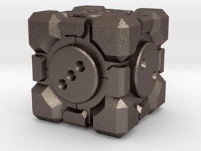 Portal Companion Cube Dice 19mm in Polished Bronzed Silver Steel: d3