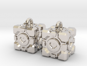 Portal Companion Cube Earrings in Rhodium Plated Brass