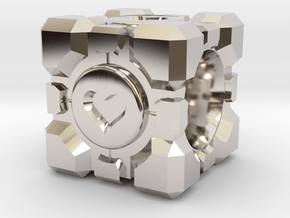 Portal Companion Cube Bead (for charm bracelets) in Rhodium Plated Brass