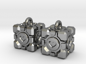Portal Companion Cube Earrings in Polished Silver